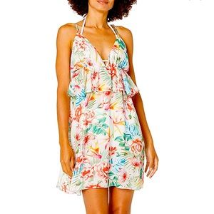 Lucky Brand Women's V-Neck Ruffle Swing Dress Beach Cover Up.